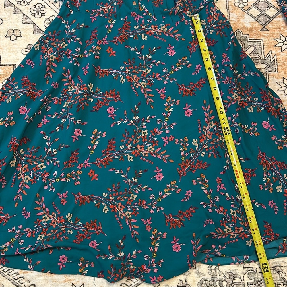 NWT NANETTE by NANETTE LEPORE 6 teal fit & flare midi L-sleeve floral dress - Picture 10 of 14